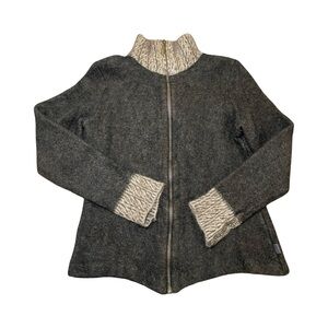 Women Koru NZ Brown ZipUp Sweater 50% Merino Wool 40% Possum Fur 10% Silk Sz S/M